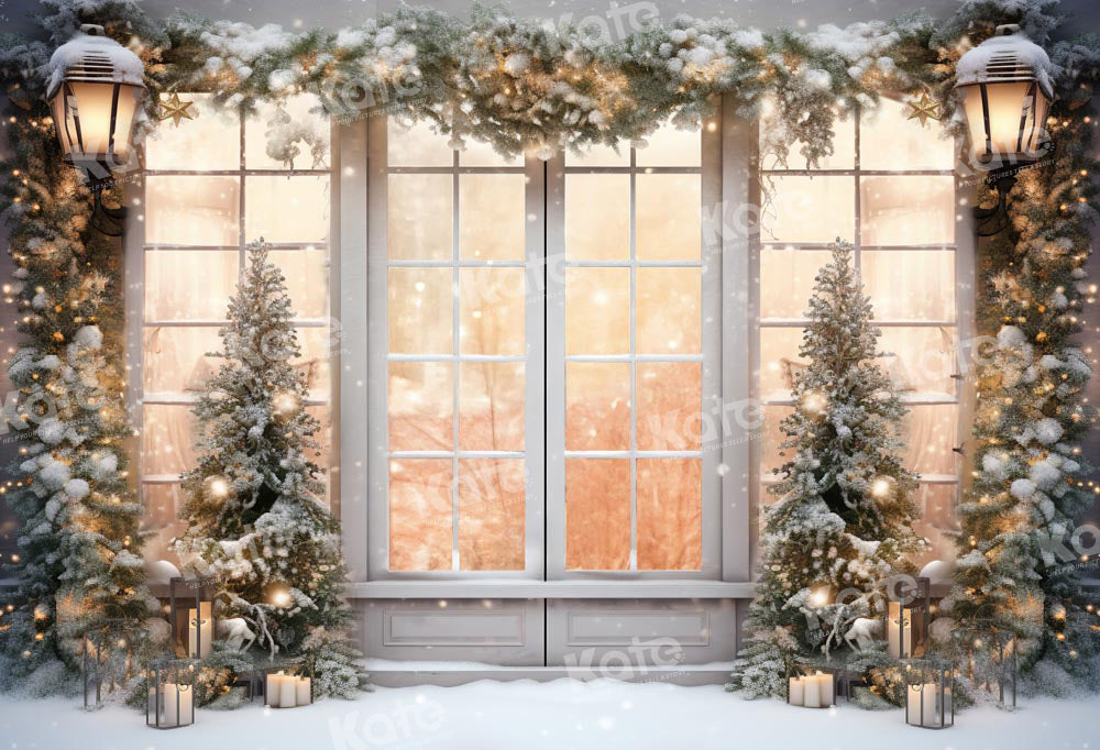 Kate Hiver Sapin de Noël Fenêtre Lumière Toile de fond