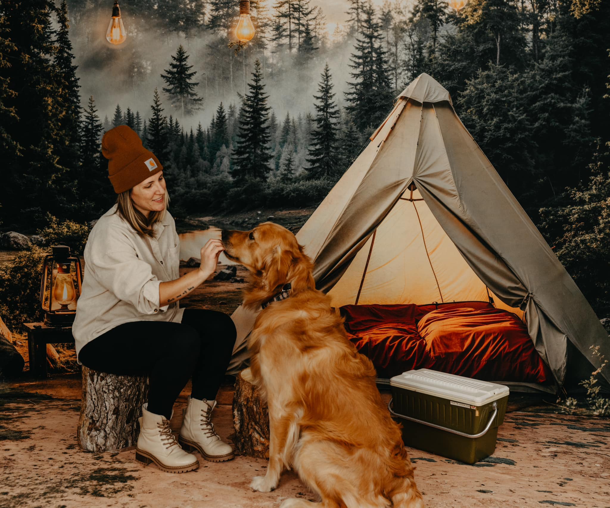 Kate Camping Forêt Tente Lumières Toile de fond conçue par Emetselch