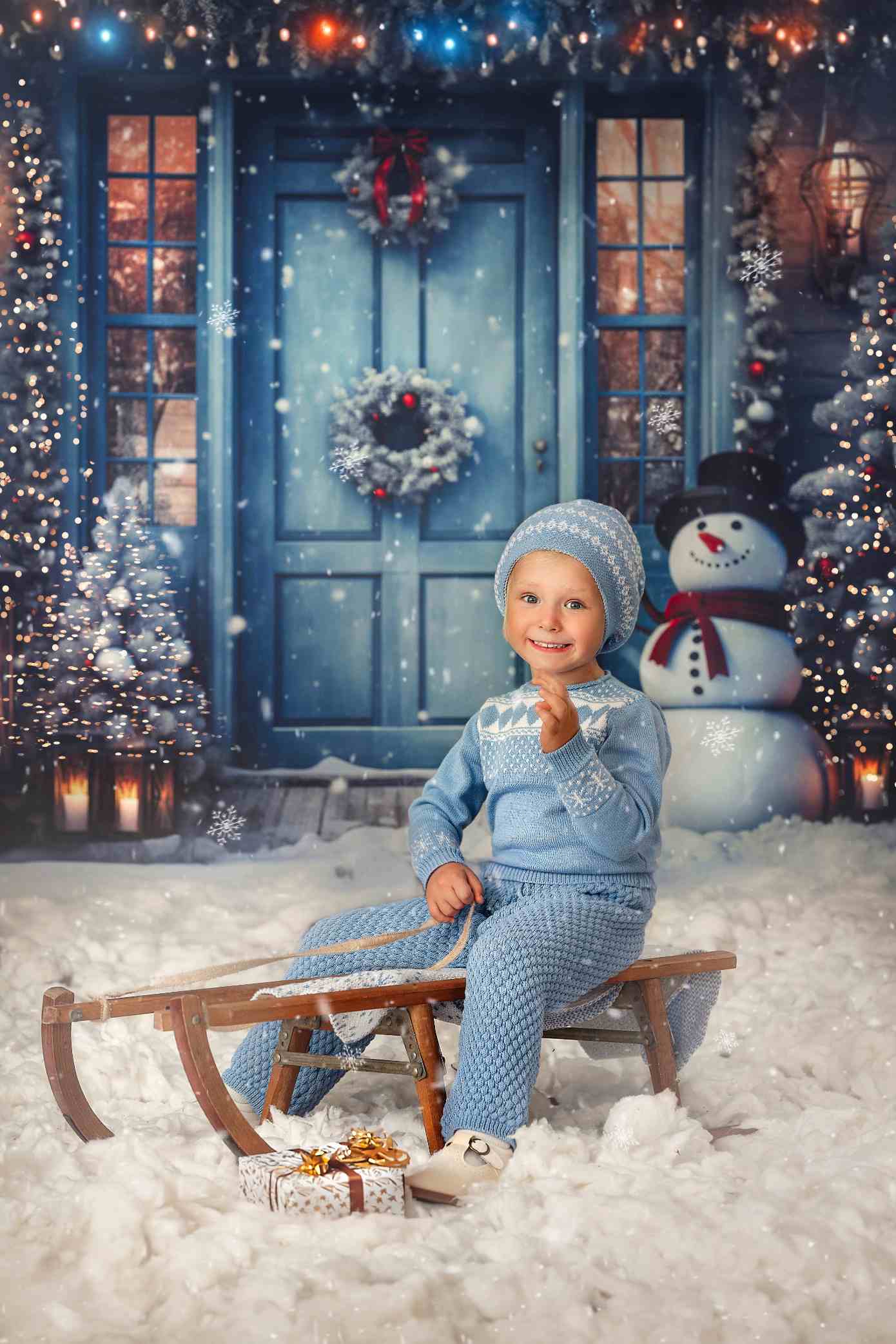 Kate Noël Bonhomme de neige Porte Extérieur Toile de fond conçu par Emetselch - Kate Backdrop FR