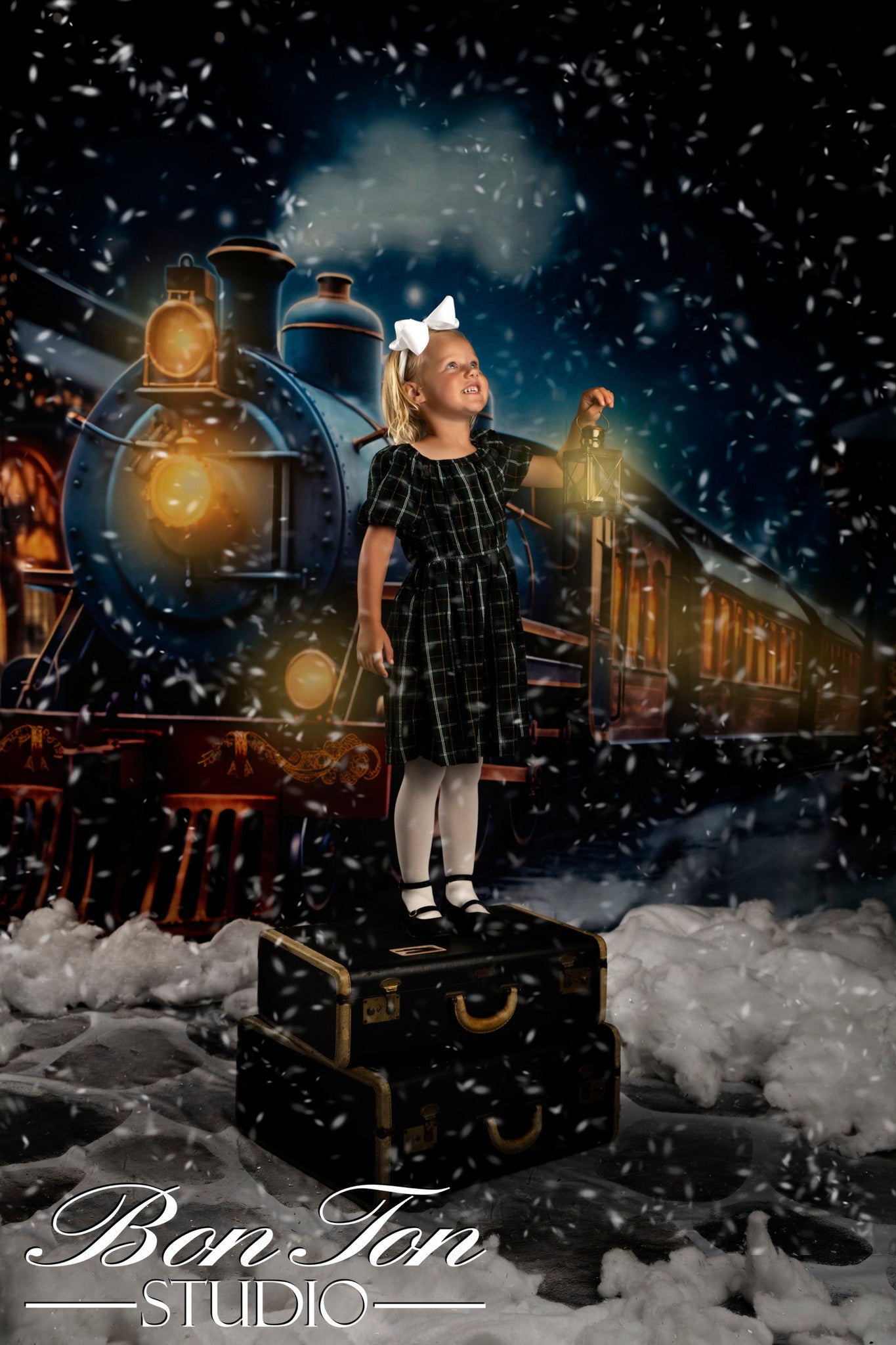 Kate Neige Nuit Train Noël Toile de fond pour la photographie - Kate Backdrop FR