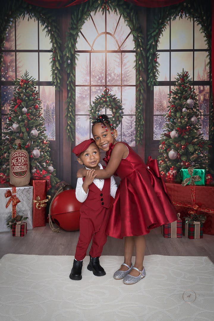 Kate Sapin de Noël Fenêtre Rideau Rouge Toile de fond Conçu par Chain Photographie - Kate Backdrop FR