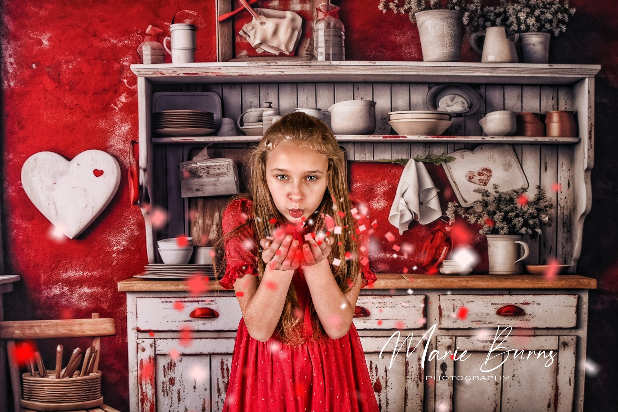 Kate Valentin Rustique Cuisine Rouge Toile de fond conçue par Abbas Studio - Kate Backdrop FR