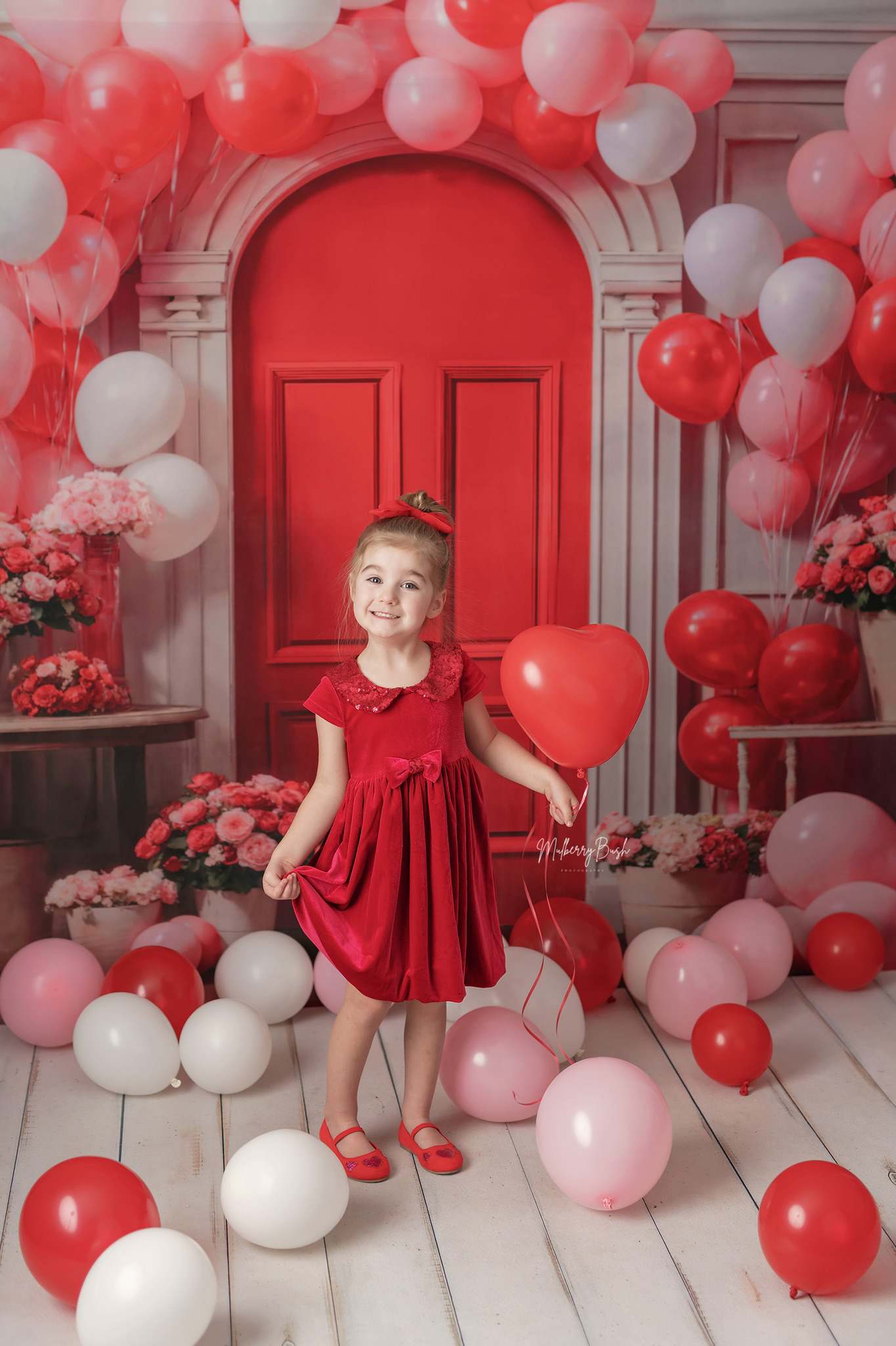 Kate Saint-Valentin Fleurs Ballons Arche Rouge Toile de fond conçue par Chain Photographie - Kate Backdrop FR