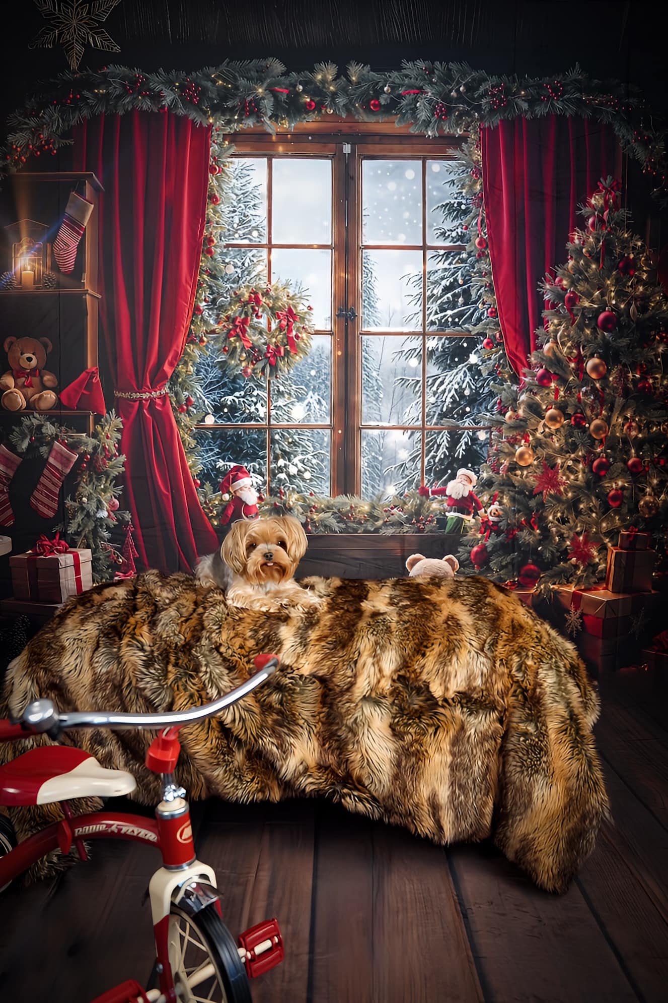 Offres Éclair-Kate Hiver Sapin de Noël Ours en peluche Fenêtre Toile de fond conçue par Emetselch - Kate Backdrop FR