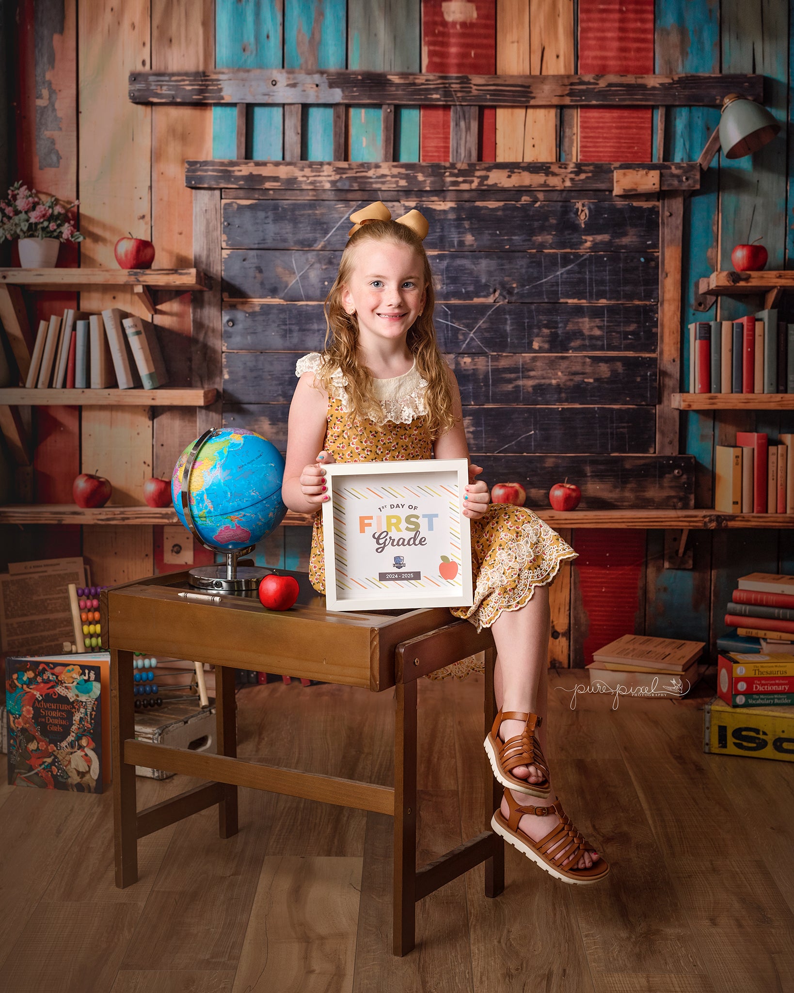 Kate Retour à l'école Étagère à livres Mur en bois Toile de fond conçue par Emetselch - Kate Backdrop FR