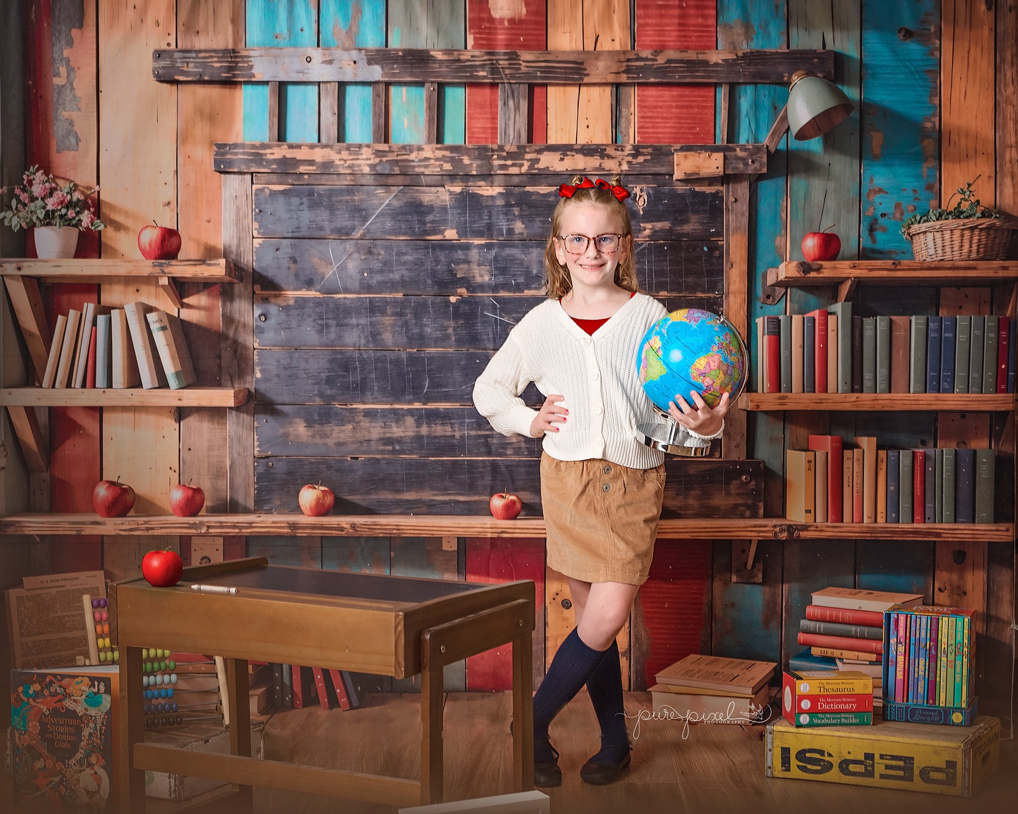 Kate Retour à l'école Étagère à livres Mur en bois Toile de fond conçue par Emetselch - Kate Backdrop FR