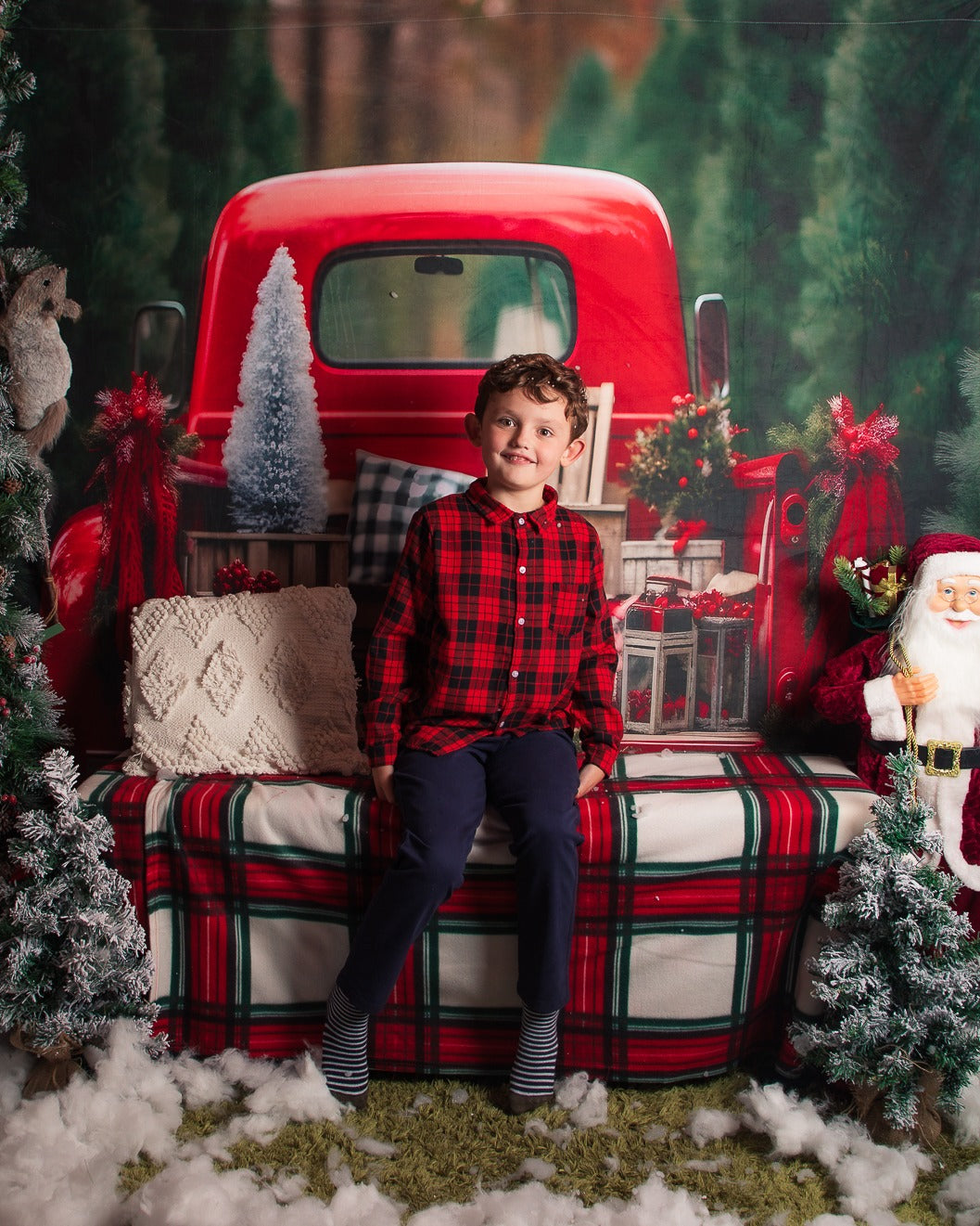 Kate Noël Rouge Voiture Arbres Toile de fond pour la photographie - Kate Backdrop FR