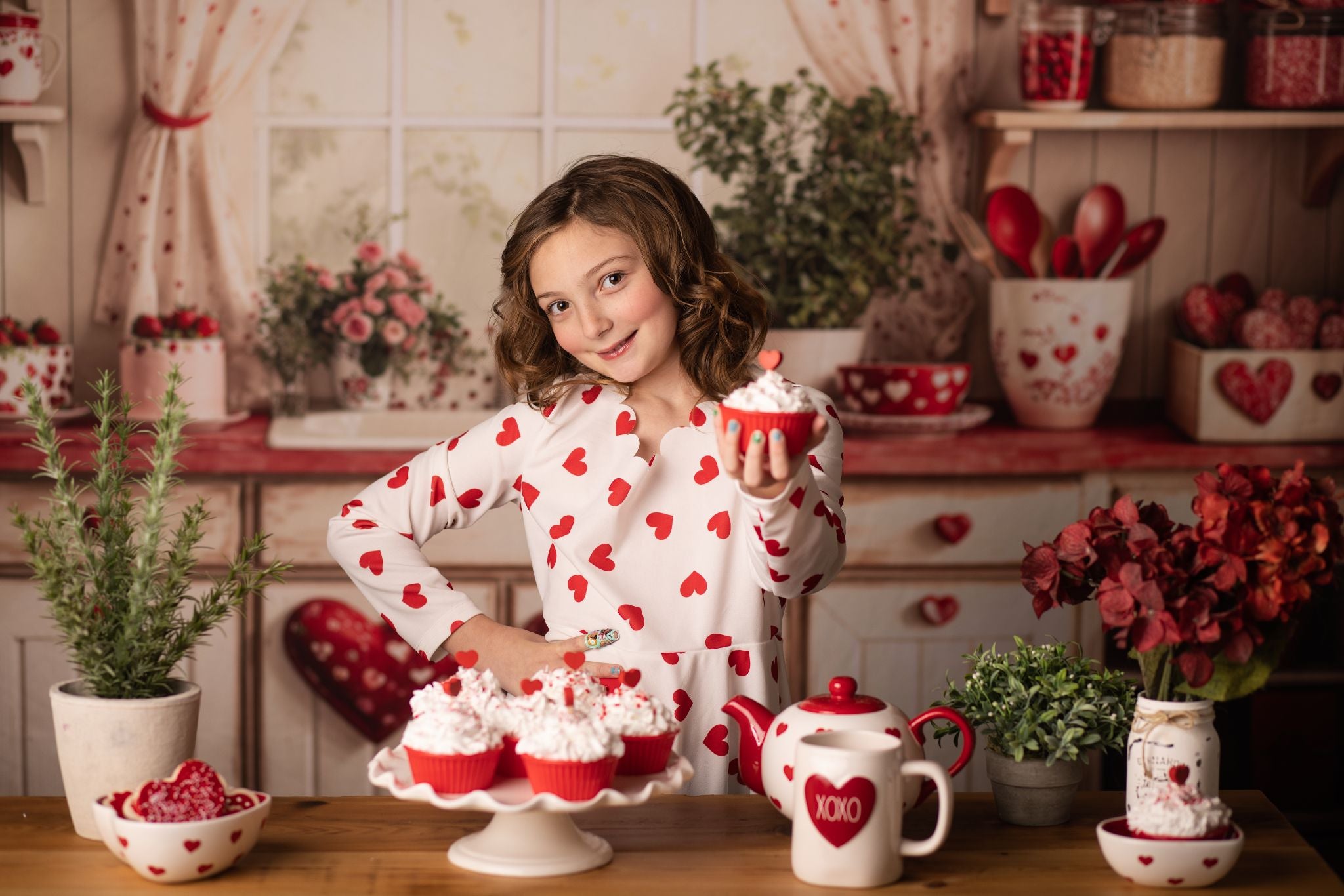 Kate Saint Valentin Cuisine Rouge Cœur Assiettes Toile de fond conçue par Emetselch