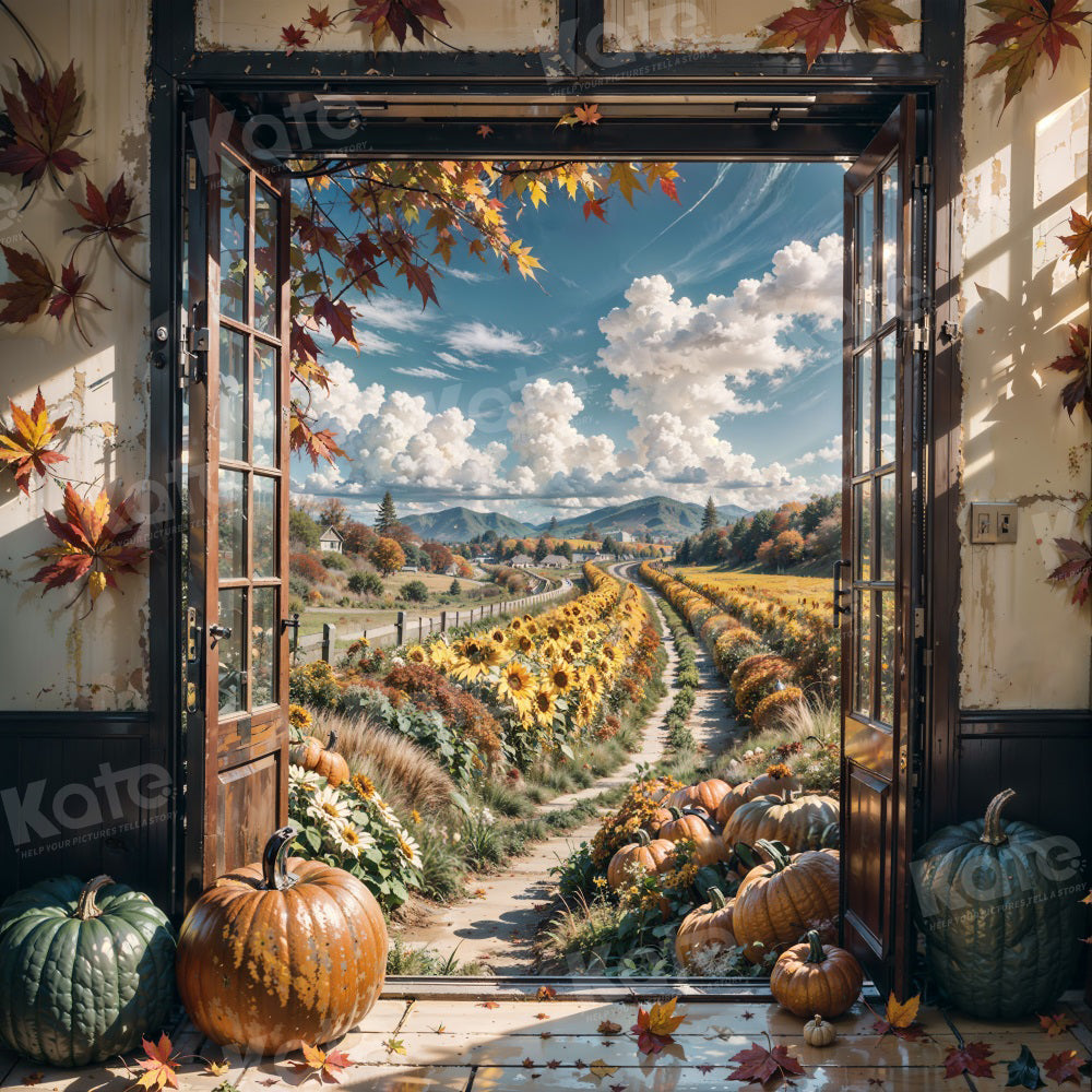 Kate Automne Bleu Ciel Ferme Tournesol Porte Toile de fond pour la photographie - Kate Backdrop FR