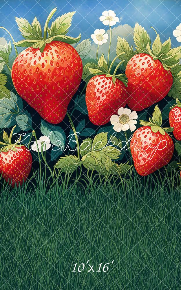 Kate Sweep Mur-à-Sol Été Champ de Fraises Herbe Toile de fond conçue par Emetselch