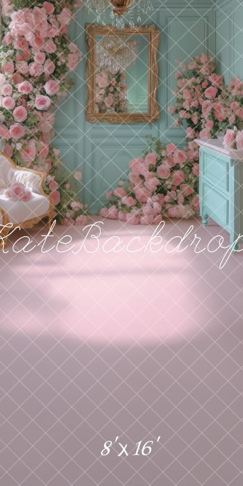 Kate Sweep Mur-à-Sol Chambre Vintage Roses Miroir Toile de fond conçue par Mini MakeBelieve