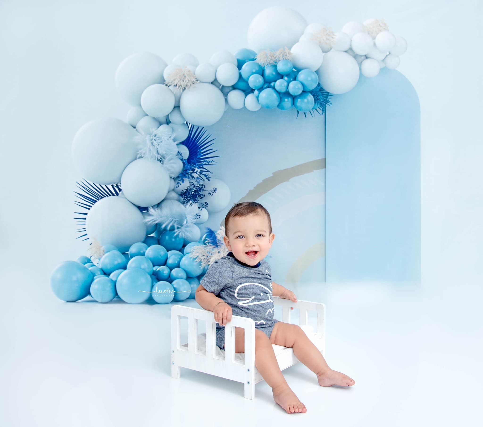 Kate Ballons Boho Bleu Enfant Toile de fond conçue par Uta Mueller Photographie - Kate Backdrop FR