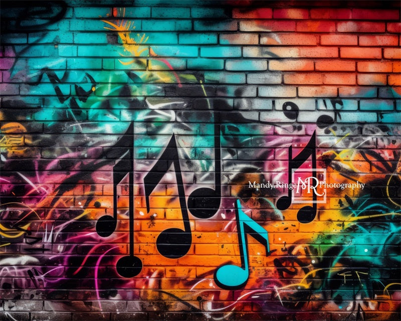 Kate Mur de Graffitis Notes de Musique Toile de fond conçue par Mandy Ringe - Kate Backdrop FR