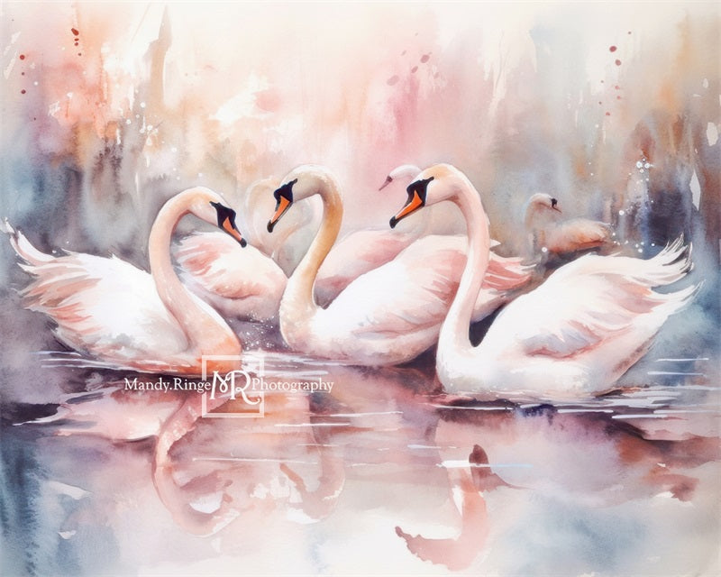 Kate Aquarelle Cygne Lac Rose Toile de fond conçue par Mandy Ringe - Kate Backdrop FR