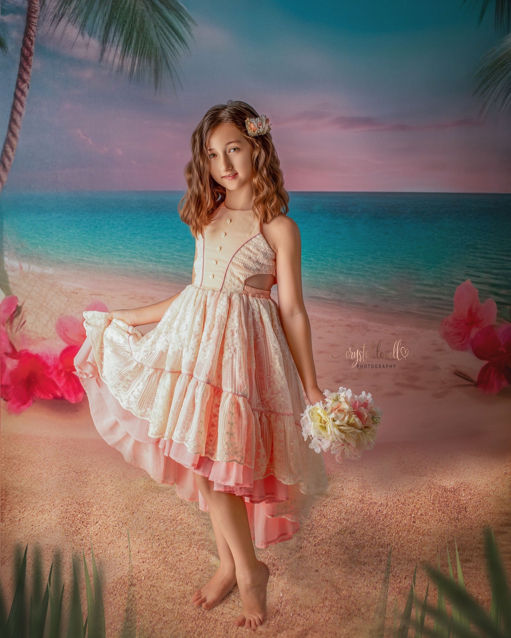 Kate Été Mer Plage de sable Rose Toile de fond conçue par Chain Photographie - Kate Backdrop FR