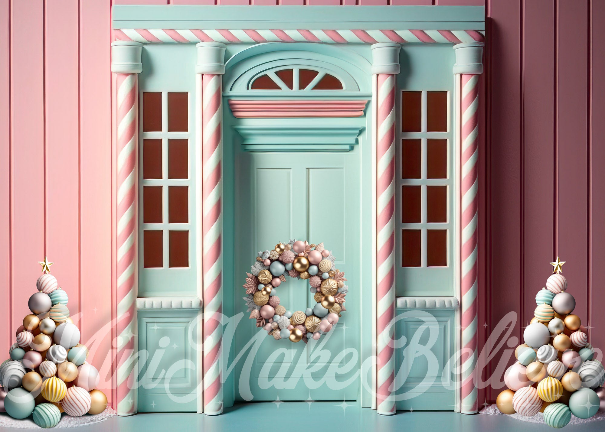 Kate Pastel Porte en pain d'épice Noël Toile de fond conçue par Mini MakeBelieve - Kate Backdrop FR