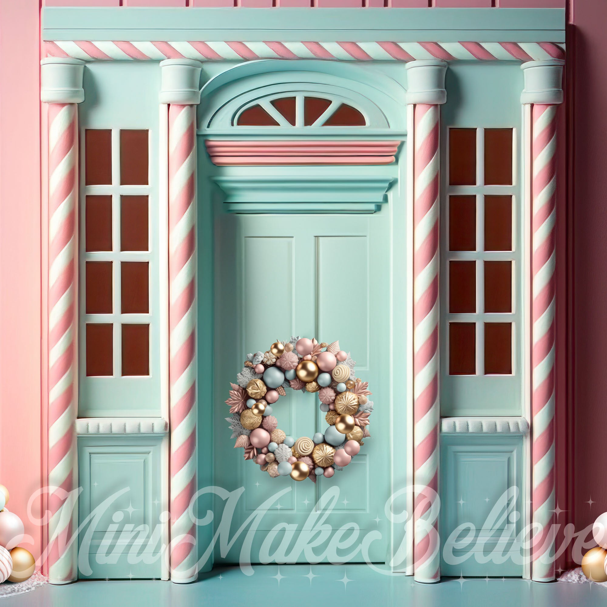 Kate Pastel Porte en pain d'épice Noël Toile de fond conçue par Mini MakeBelieve - Kate Backdrop FR