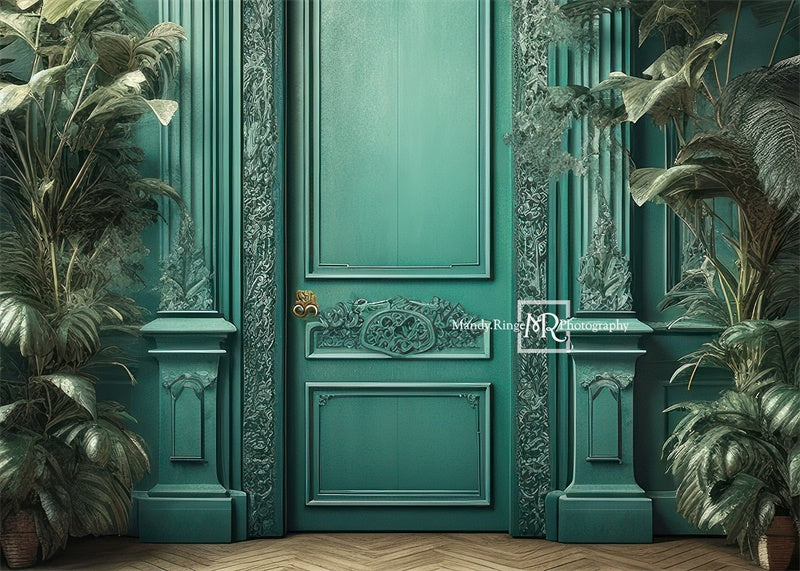 Kate Turquoise Porte Tropical Plantes Toile de fond conçue par Mandy Ringe - Kate Backdrop FR