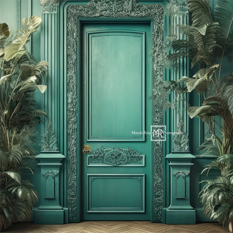 Kate Turquoise Porte Tropical Plantes Toile de fond conçue par Mandy Ringe - Kate Backdrop FR