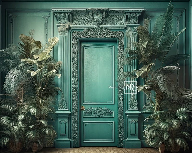 Kate Turquoise Porte Tropical Plantes Toile de fond conçue par Mandy Ringe - Kate Backdrop FR