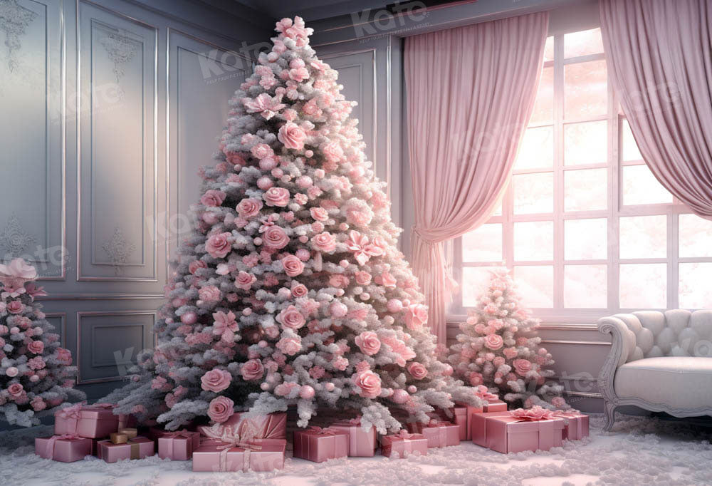 Kate Sapin de Noël Rose Intérieur Argent Toile de fond conçu par Emetselch - Kate Backdrop FR