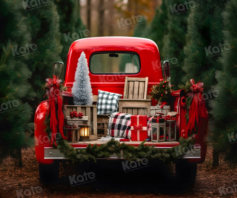 Kate Noël Rouge Voiture Arbres Toile de fond pour la photographie - Kate Backdrop FR