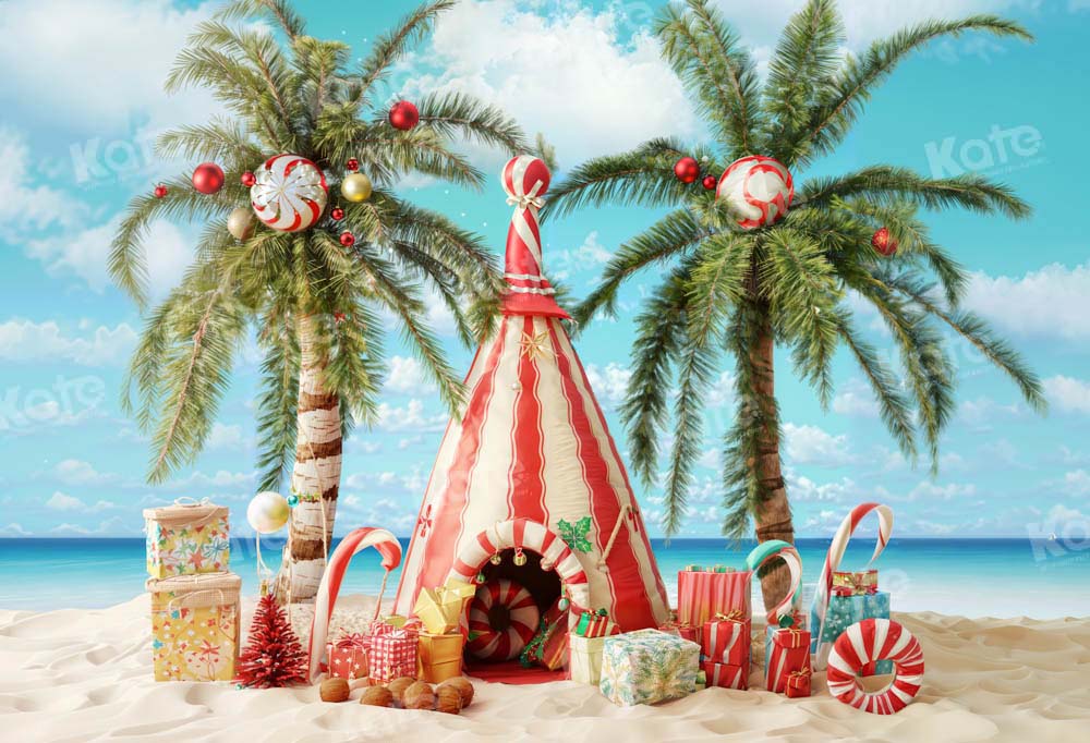 Kate Plage Tente Noël Bonbons Toile de fond conçu par Emetselch - Kate Backdrop FR