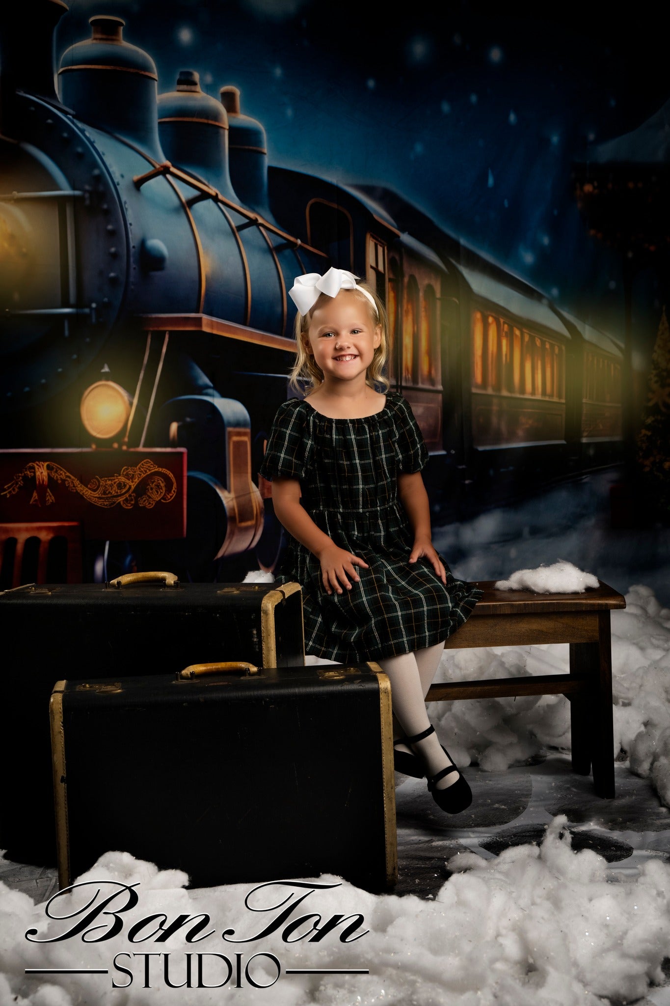 Kate Neige Nuit Train Noël Toile de fond pour la photographie - Kate Backdrop FR