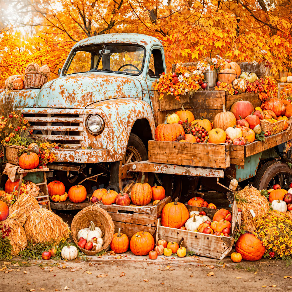 Kate Automne Camion Citrouilles Feuilles Toile de fond pour la photographie - Kate Backdrop FR