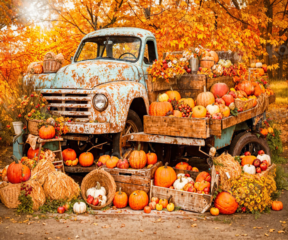 Kate Automne Camion Citrouilles Feuilles Toile de fond pour la photographie - Kate Backdrop FR