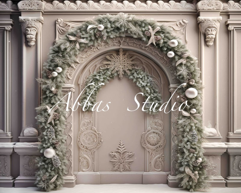 Kate Beau Taupe Mur Noël Guirlande Toile de fond conçue par Abbas Studio - Kate Backdrop FR