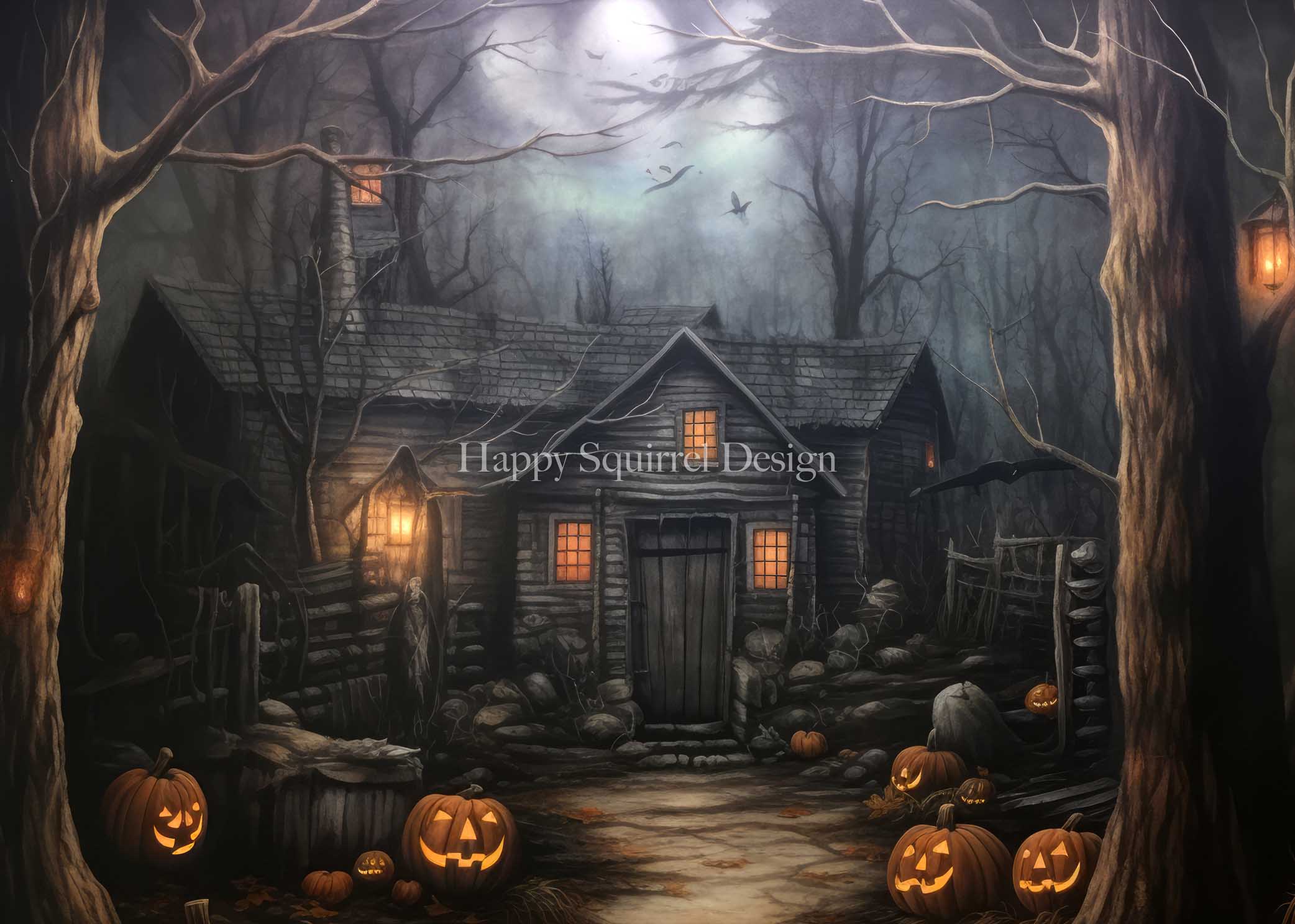 Kate Maison dans les bois Halloween Toile de fond Conçu par Happy Squirrel Design - Kate Backdrop FR