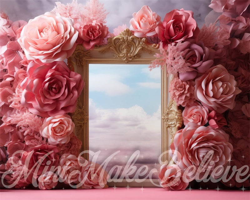 Kate Fleurs Rose Nuage Cadre doré Cake smash Toile de fond conçue par Mini MakeBelieve - Kate Backdrop FR