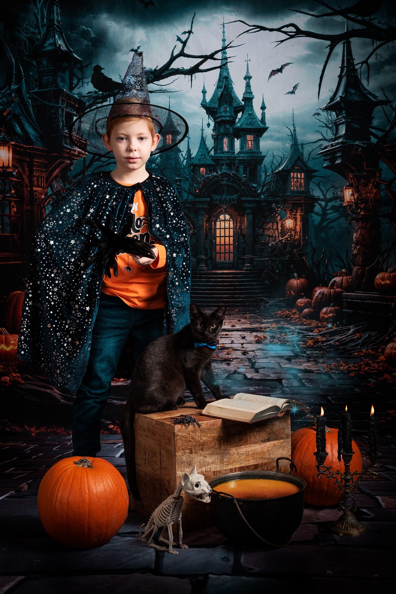 Kate Halloween Chauve-souris Citrouille Château Toile de fond conçue par Chain Photographie - Kate Backdrop FR