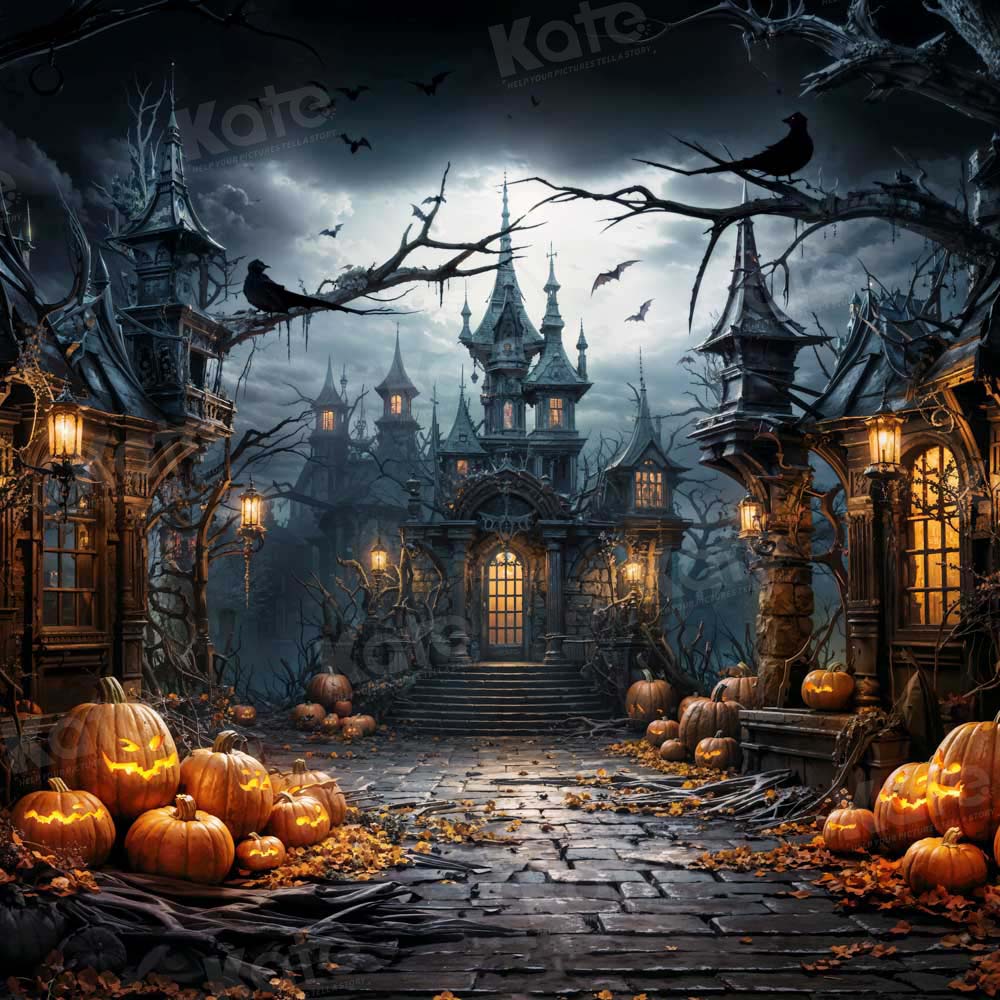 Kate Halloween Chauve-souris Citrouille Château Toile de fond conçue par Chain Photographie - Kate Backdrop FR