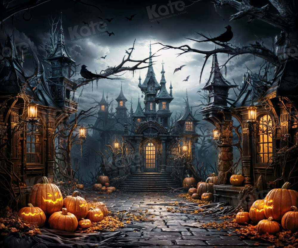 Kate Halloween Chauve-souris Citrouille Château Toile de fond conçue par Chain Photographie - Kate Backdrop FR