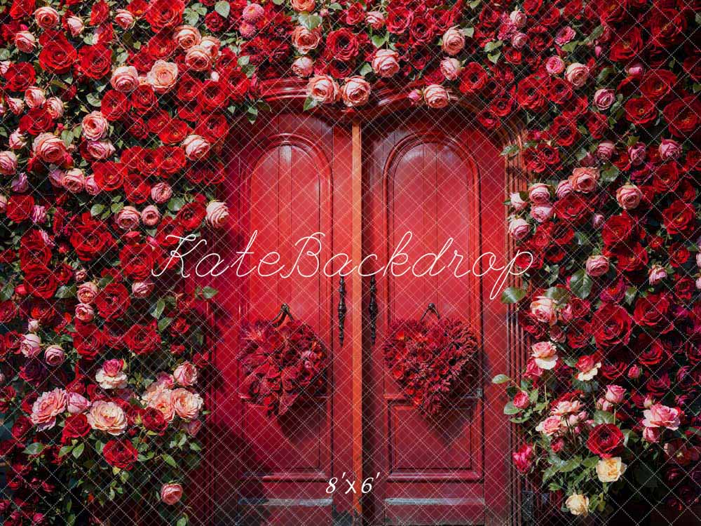 Kate Saint Valentin Porte Rouge Roses Toile de fond conçue par Chain Photographie - Kate Backdrop FR