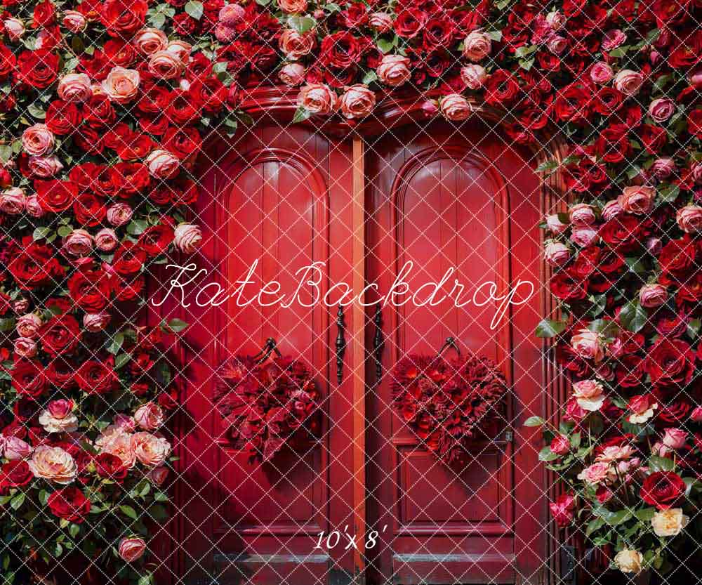 Kate Saint Valentin Porte Rouge Roses Toile de fond conçue par Chain Photographie - Kate Backdrop FR