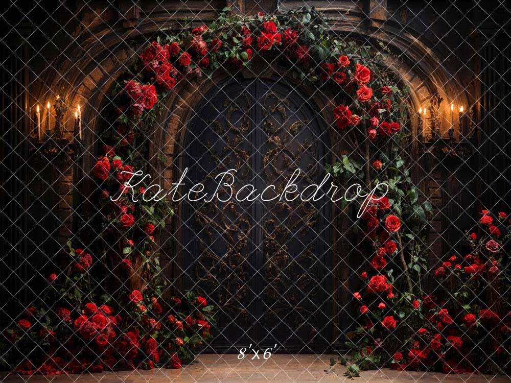 Kate Saint-Valentin Roses Porte en métal Noir Toile de fond conçue par Chain Photographie - Kate Backdrop FR