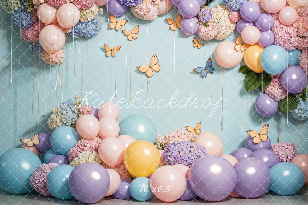 Kate Ballons colorés Papillon Mur Anniversaire Toile de fond conçue par Emetselch - Kate Backdrop FR