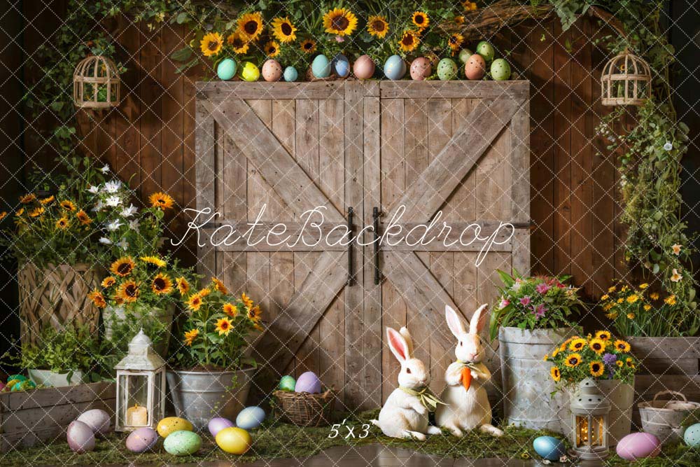 Kate Pâques Œuf Tournesol Lapin Porte en bois Toile de fond conçue par Emetselch - Kate Backdrop FR