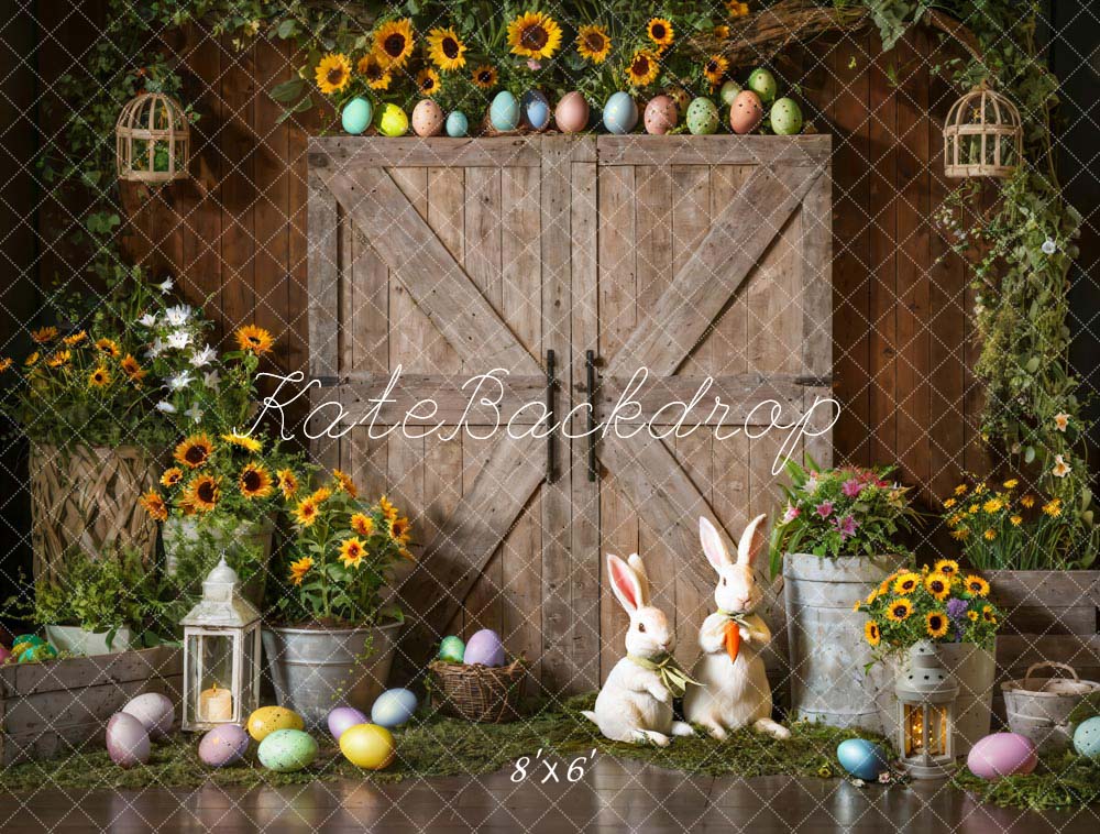 Kate Pâques Œuf Tournesol Lapin Porte en bois Toile de fond conçue par Emetselch - Kate Backdrop FR