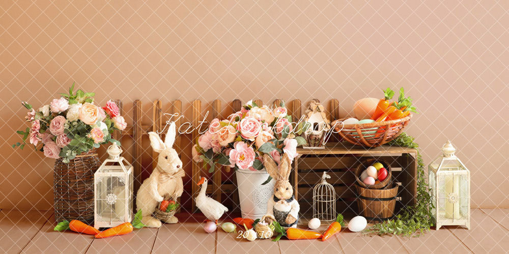 Kate Pâques Œufs Fleurs Lapin Clôture Toile de fond conçue par Emetselch - Kate Backdrop FR