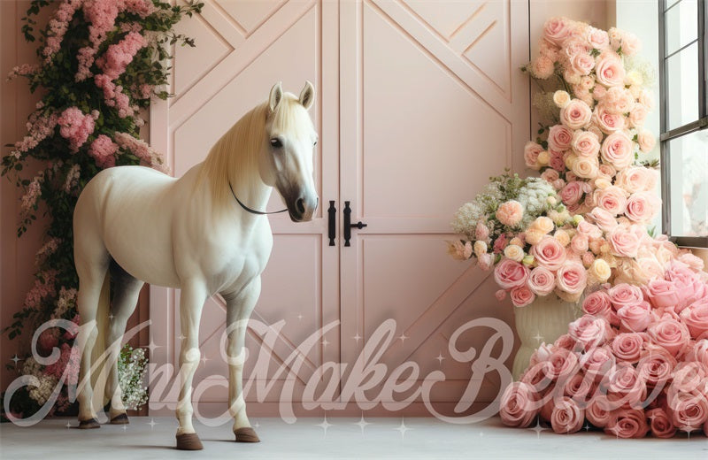 Kate Grange Fleurs Rose Intérieur Cheval Toile de fond conçue par Mini MakeBelieve - Kate Backdrop FR