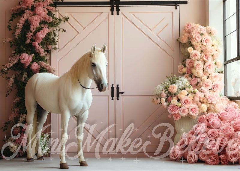 Kate Grange Fleurs Rose Intérieur Cheval Toile de fond conçue par Mini MakeBelieve - Kate Backdrop FR