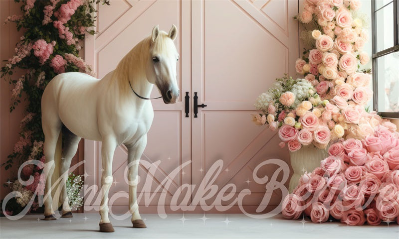 Kate Grange Fleurs Rose Intérieur Cheval Toile de fond conçue par Mini MakeBelieve - Kate Backdrop FR