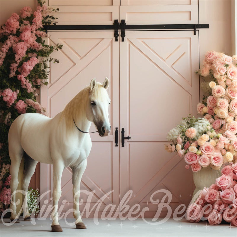 Kate Grange Fleurs Rose Intérieur Cheval Toile de fond conçue par Mini MakeBelieve - Kate Backdrop FR