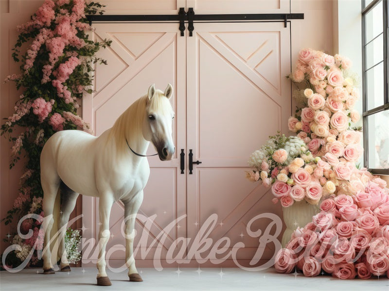 Kate Grange Fleurs Rose Intérieur Cheval Toile de fond conçue par Mini MakeBelieve - Kate Backdrop FR