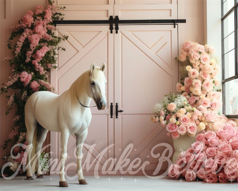 Kate Grange Fleurs Rose Intérieur Cheval Toile de fond conçue par Mini MakeBelieve - Kate Backdrop FR