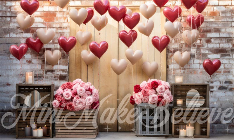 Kate Intérieur Grange Saint-Valentin Ballons Fleurs Toile de fond conçue par Mini MakeBelieve - Kate Backdrop FR